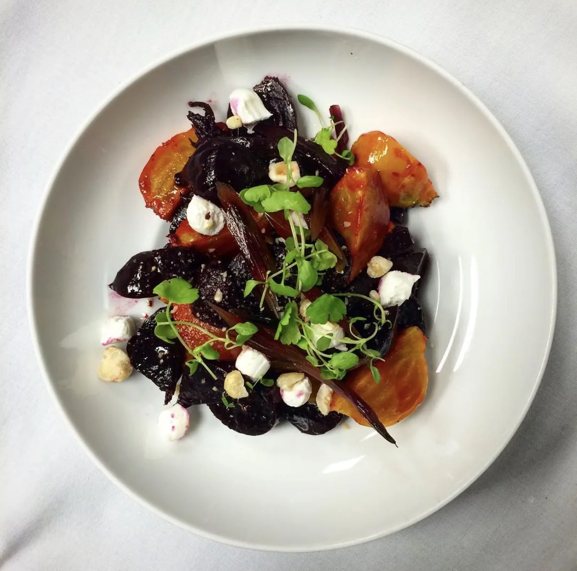 Roasted beets and fresh herbs